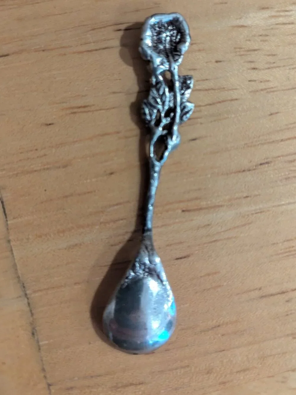 Antique Silver 830 Rose‎ Floral Salt Spoon Ornate Beautiful 2.5
